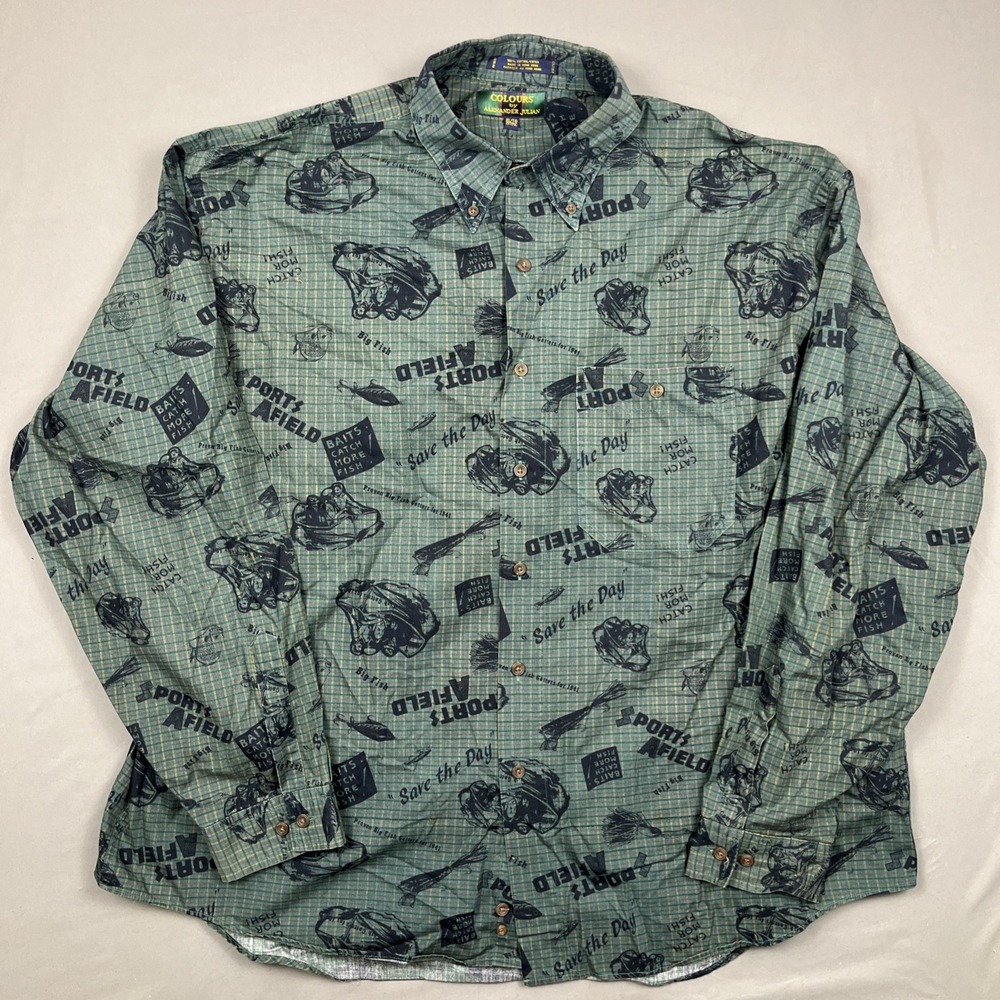 COLOURS by ALEXANDER JULIAN Men's green plaid fishing Print shirt Size XL